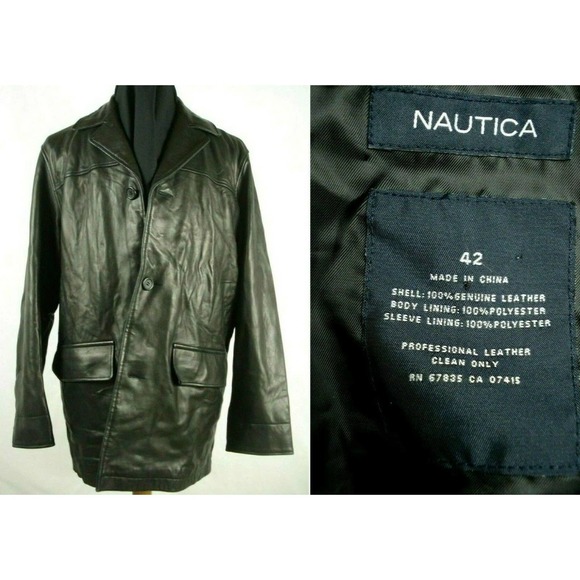 Size 42 NAUTICA Genuine Soft Lambskin Leather Jacket Black Men's Winter Coat - Picture 1 of 4
